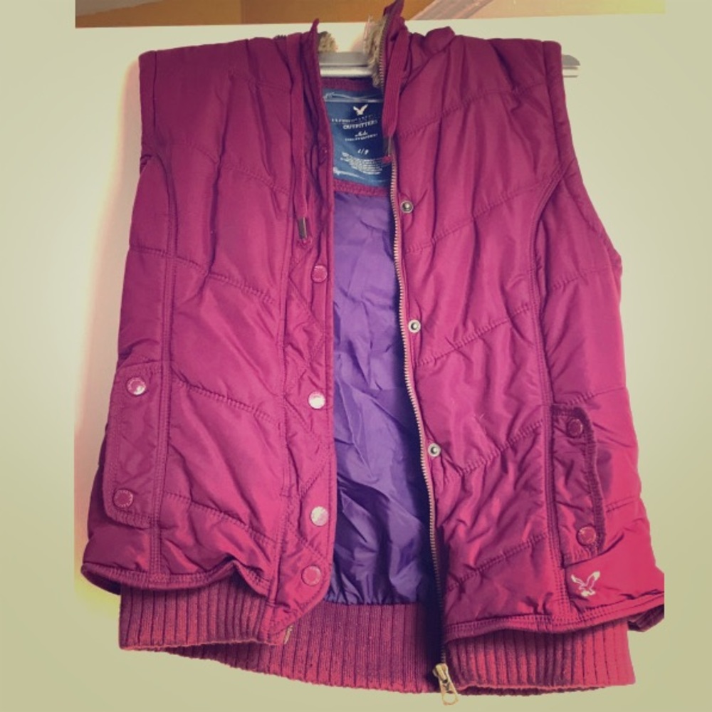Purple vest.